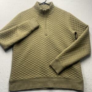 Billy Reid Jacket Medium Green Quilted Half Zip Pullover Mock Neck Preppy